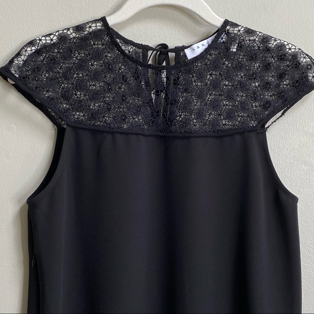 Sandro Paris Black Lace Yoke Cap Sleeve Shift Dress Size 1 / Small - Picture 2 of 16
